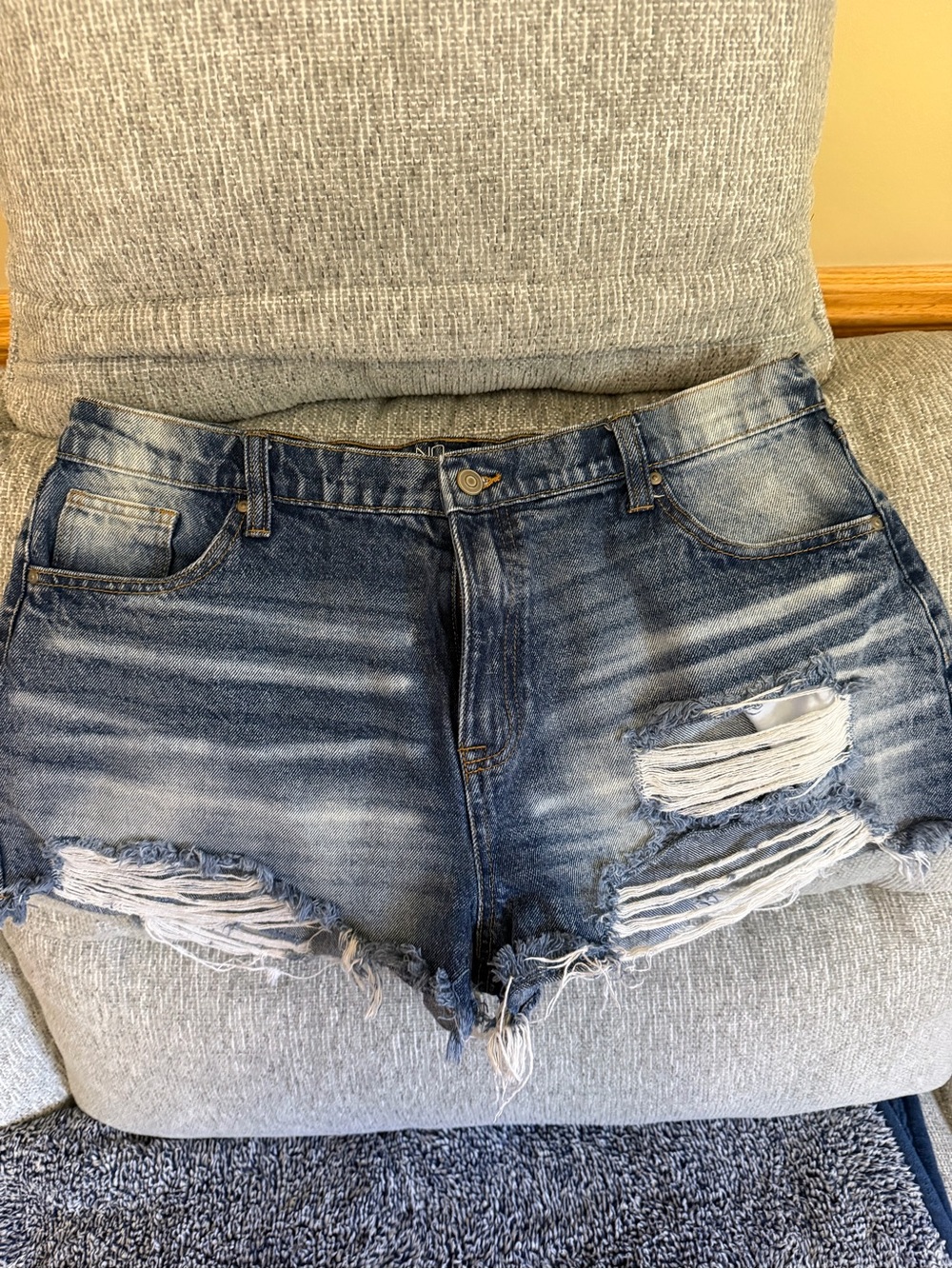 NOBO Distressed Denim Cutoff Shorts in Faded Blue